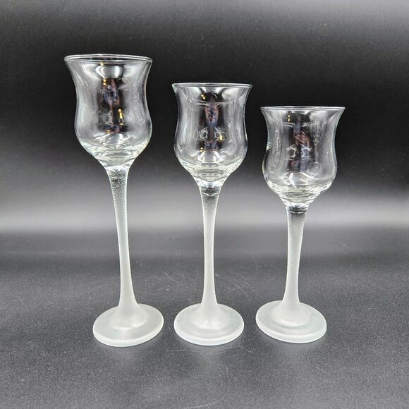 PartyLite Iced Crystal Trio Set Frosted Stem Glass Votive Tealight Candle Holder - Picture 2 of 8